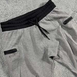 BYLT Basics Premium Joggers Mens Medium Gray Black Tech Zip Pockets Athletic Fit